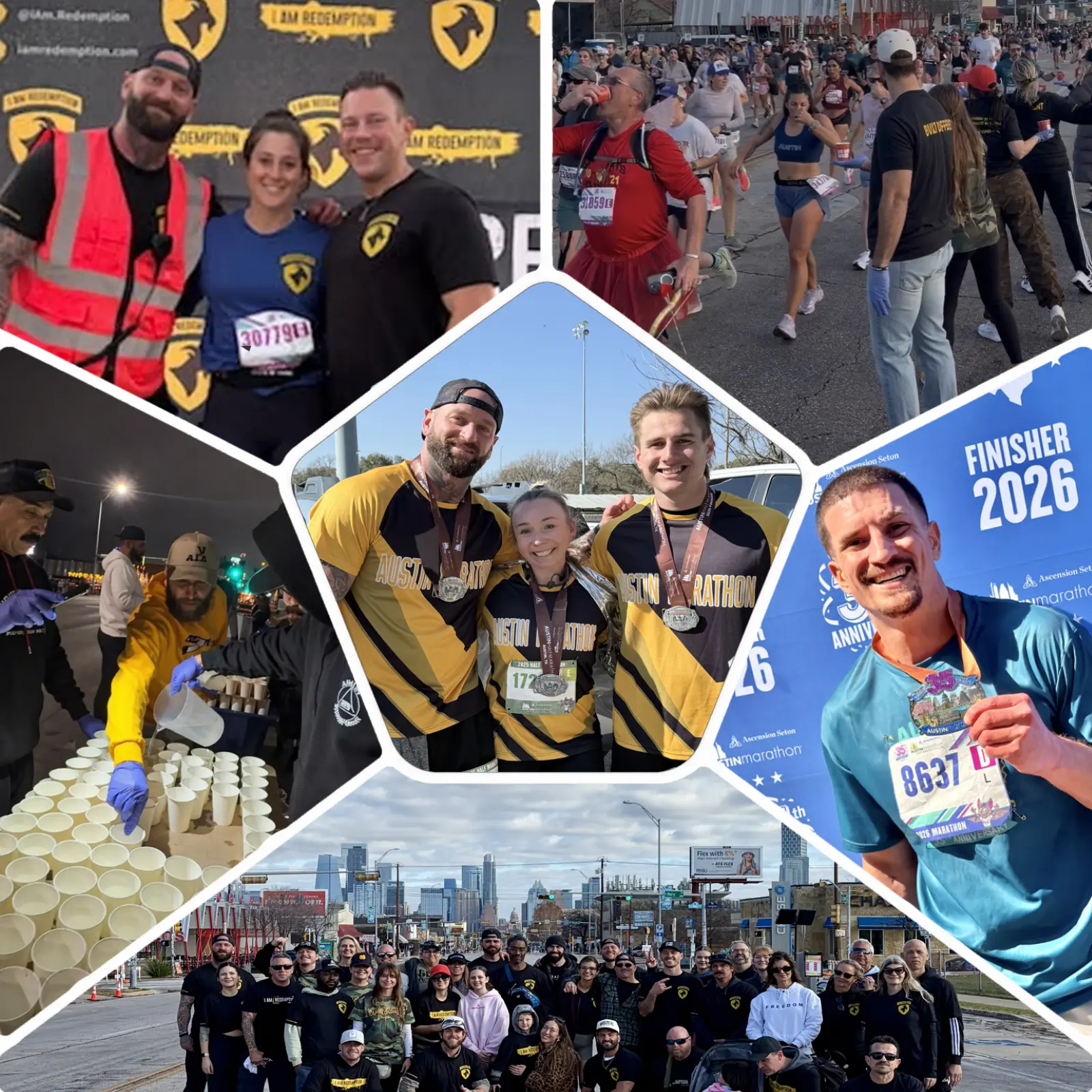 I Am Redemption at the Austin Marathon — team, volunteers, and finishers